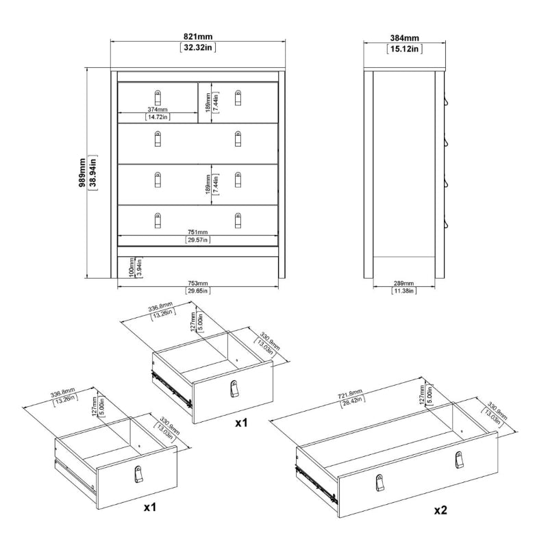 Madrid White Chest 3+2 Drawers - White Tree Furniture