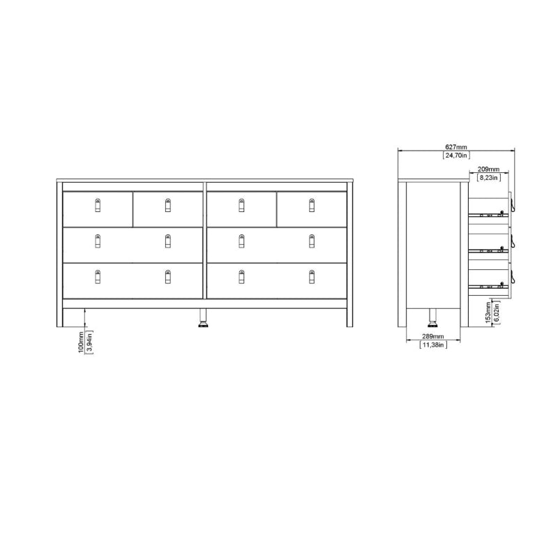 Madrid White Double Dresser 4+4 Drawers - White Tree Furniture