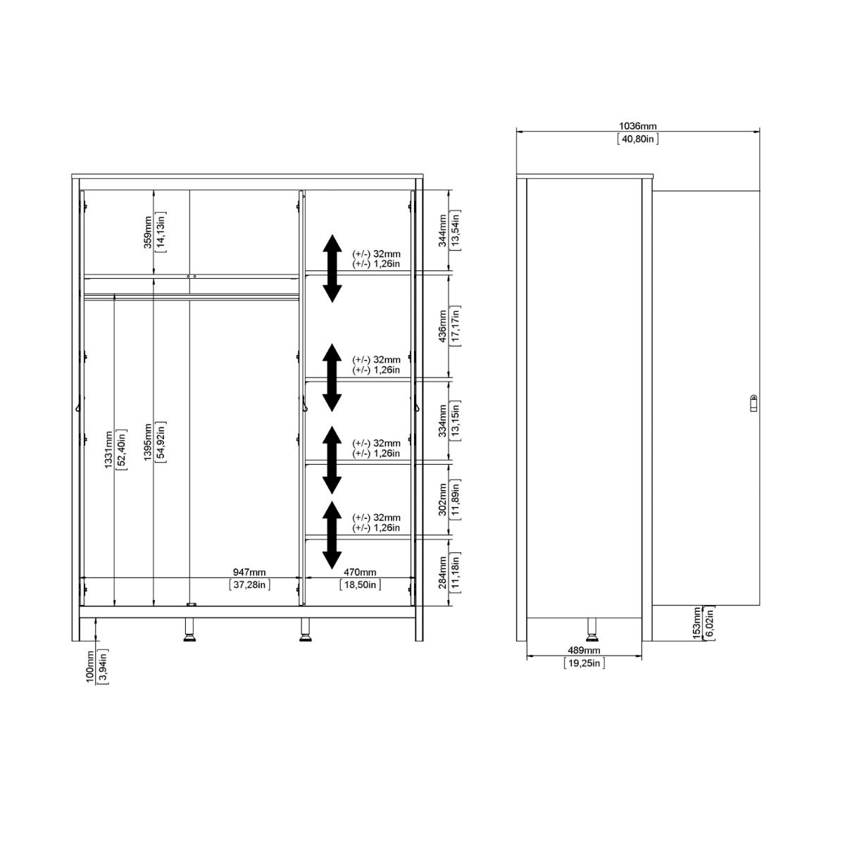 Madrid White Wardrobe w/ 3 Doors