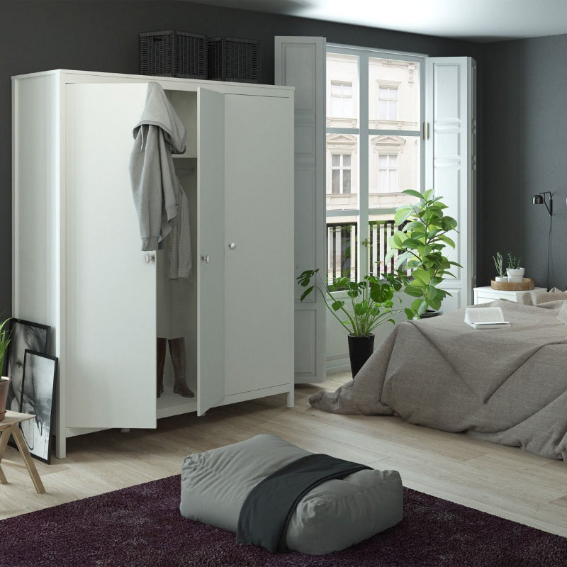 Madrid White Wardrobe w/ 3 Doors - White Tree Furniture