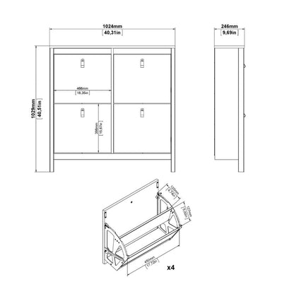 Madrid White Shoe Cabinet w/ 4 Flip Down Doors - White Tree Furniture