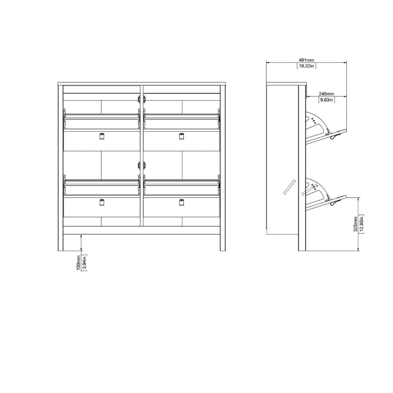 Madrid White Shoe Cabinet w/ 4 Flip Down Doors - White Tree Furniture