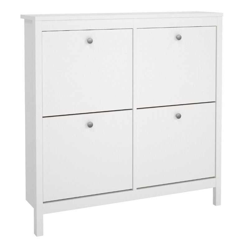 Madrid White Shoe Cabinet w/ 4 Flip Down Doors - White Tree Furniture