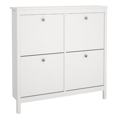 Madrid White Shoe Cabinet w/ 4 Flip Down Doors - White Tree Furniture