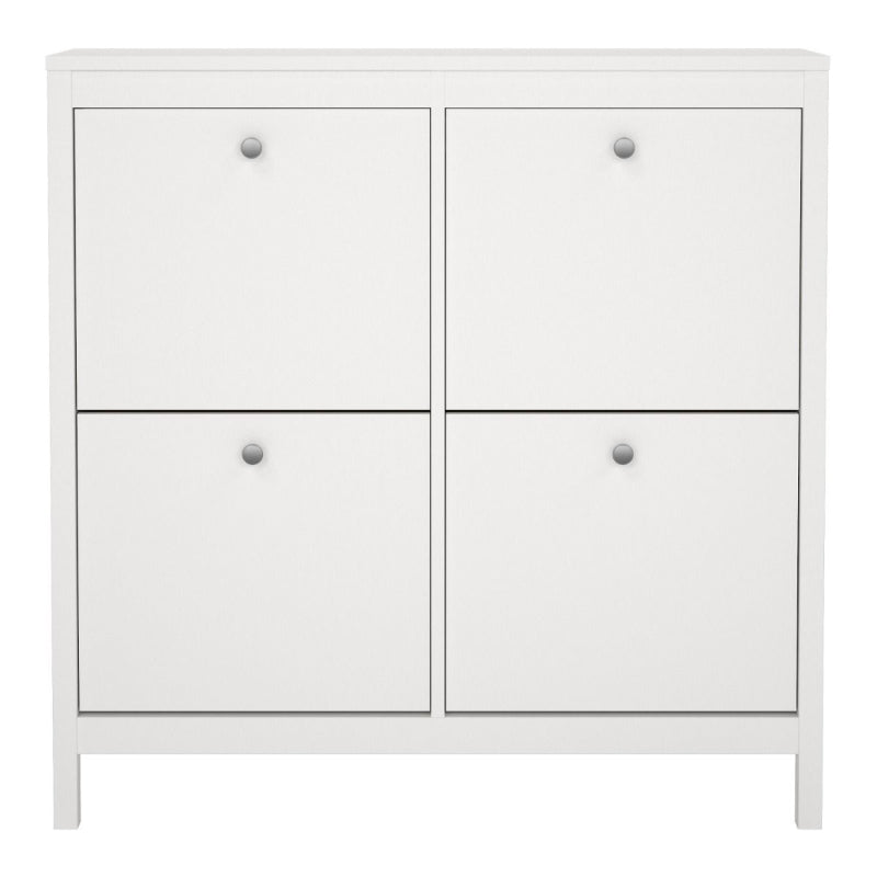 Madrid White Shoe Cabinet w/ 4 Flip Down Doors - White Tree Furniture