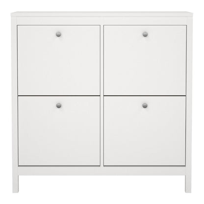 Madrid White Shoe Cabinet w/ 4 Flip Down Doors - White Tree Furniture