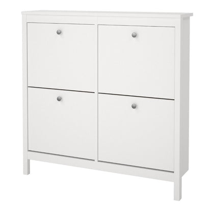 Madrid White Shoe Cabinet w/ 4 Flip Down Doors - White Tree Furniture