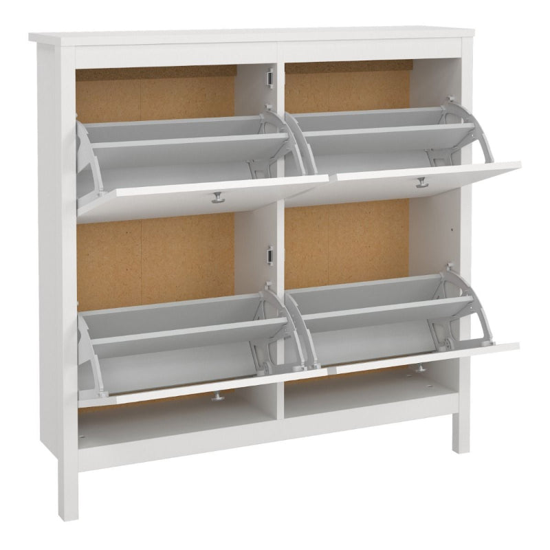 Madrid White Shoe Cabinet w/ 4 Flip Down Doors - White Tree Furniture