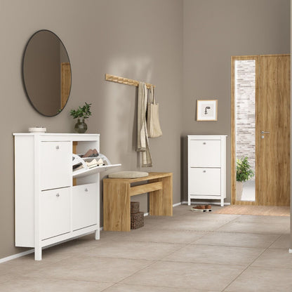 Madrid White Shoe Cabinet w/ 4 Flip Down Doors - White Tree Furniture