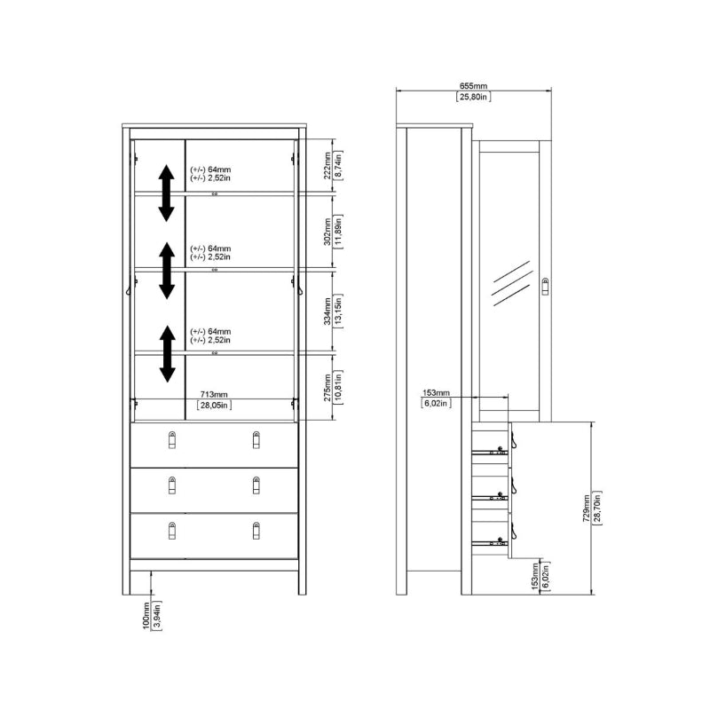 Madrid White China Cabinet w/ 2 Glass Doors & 3 Drawers - White Tree Furniture