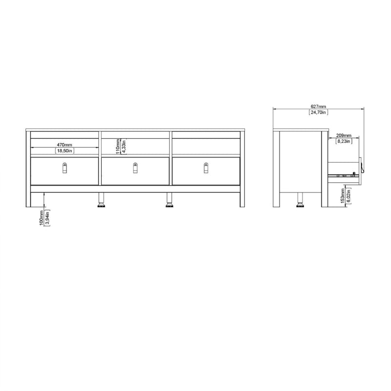 Madrid White TV Unit w/ 3 Drawers - White Tree Furniture