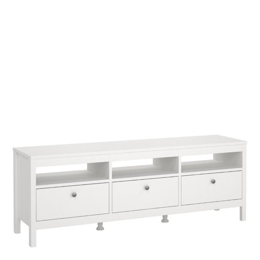 Madrid White TV Unit w/ 3 Drawers - White Tree Furniture