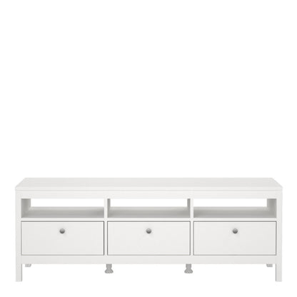 Madrid White TV Unit w/ 3 Drawers - White Tree Furniture