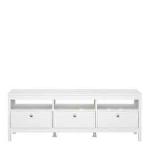 Madrid White TV Unit w/ 3 Drawers - White Tree Furniture