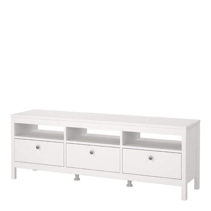 Madrid White TV Unit w/ 3 Drawers - White Tree Furniture