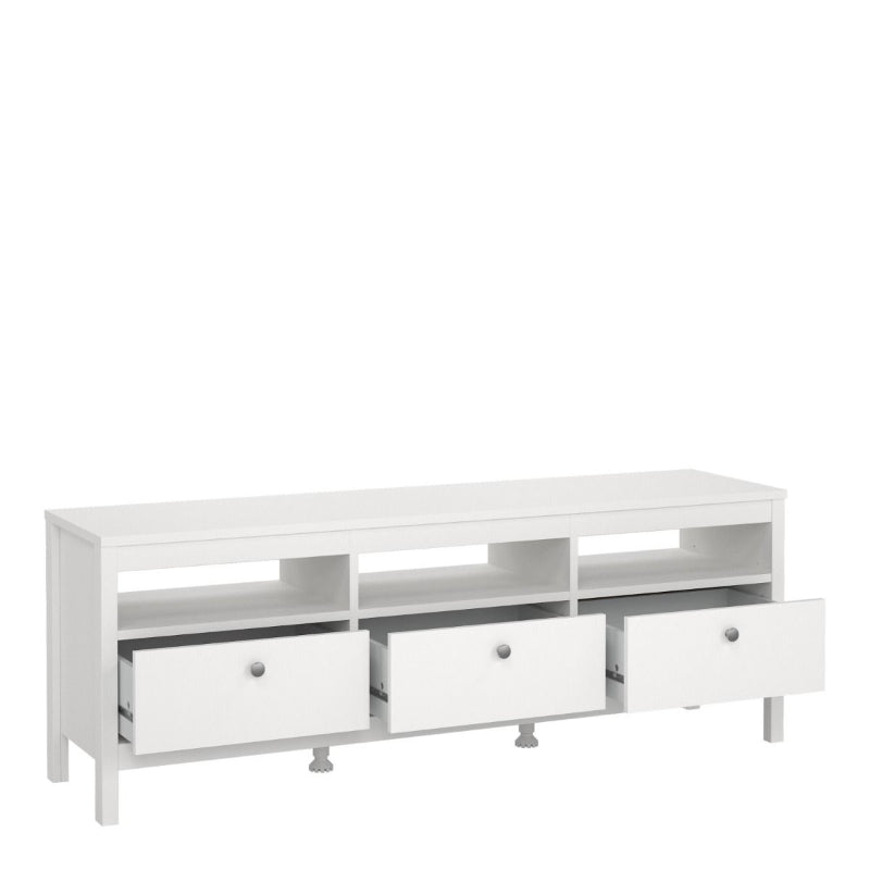 Madrid White TV Unit w/ 3 Drawers - White Tree Furniture