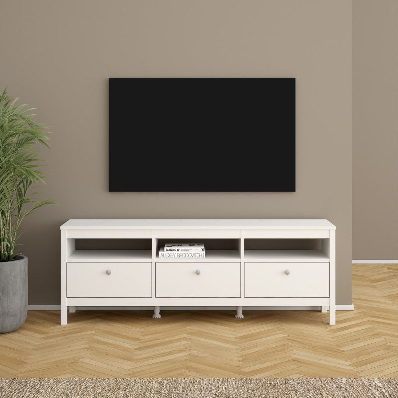 Madrid White TV Unit w/ 3 Drawers - White Tree Furniture