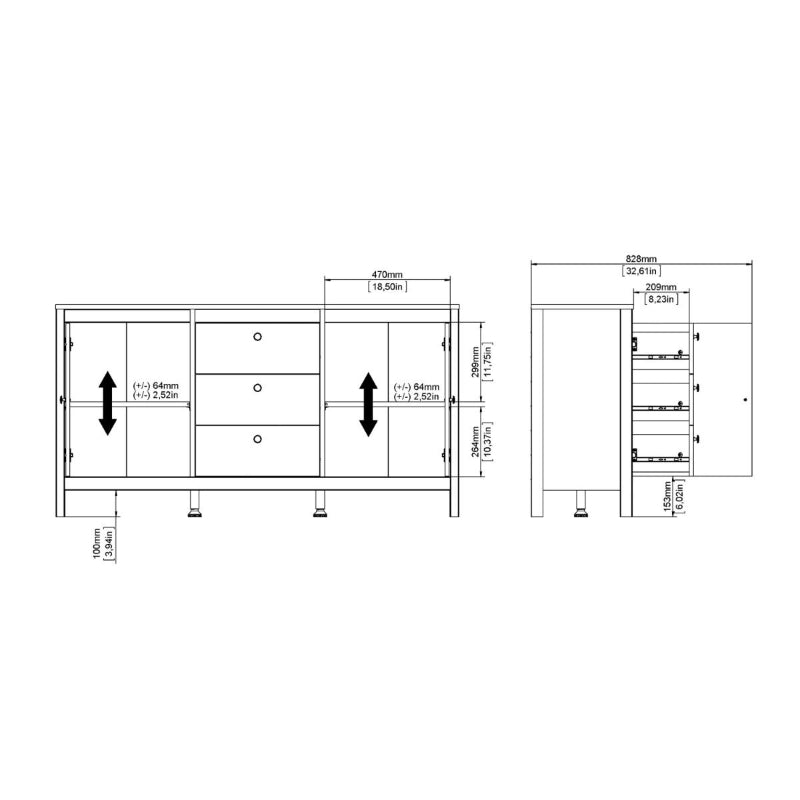 Madrid White Sideboard w/ 2 Doors & 3 Drawers - White Tree Furniture