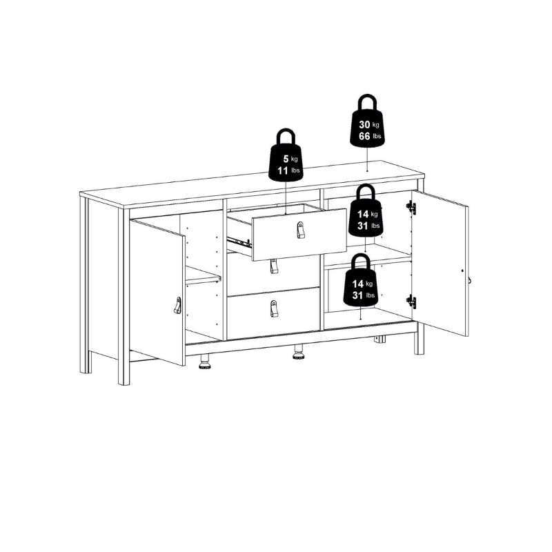 Madrid White Sideboard w/ 2 Doors & 3 Drawers - White Tree Furniture