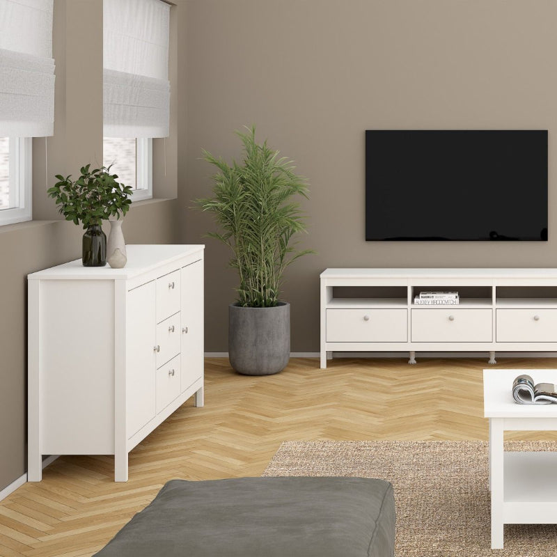 Madrid White Sideboard w/ 2 Doors & 3 Drawers - White Tree Furniture