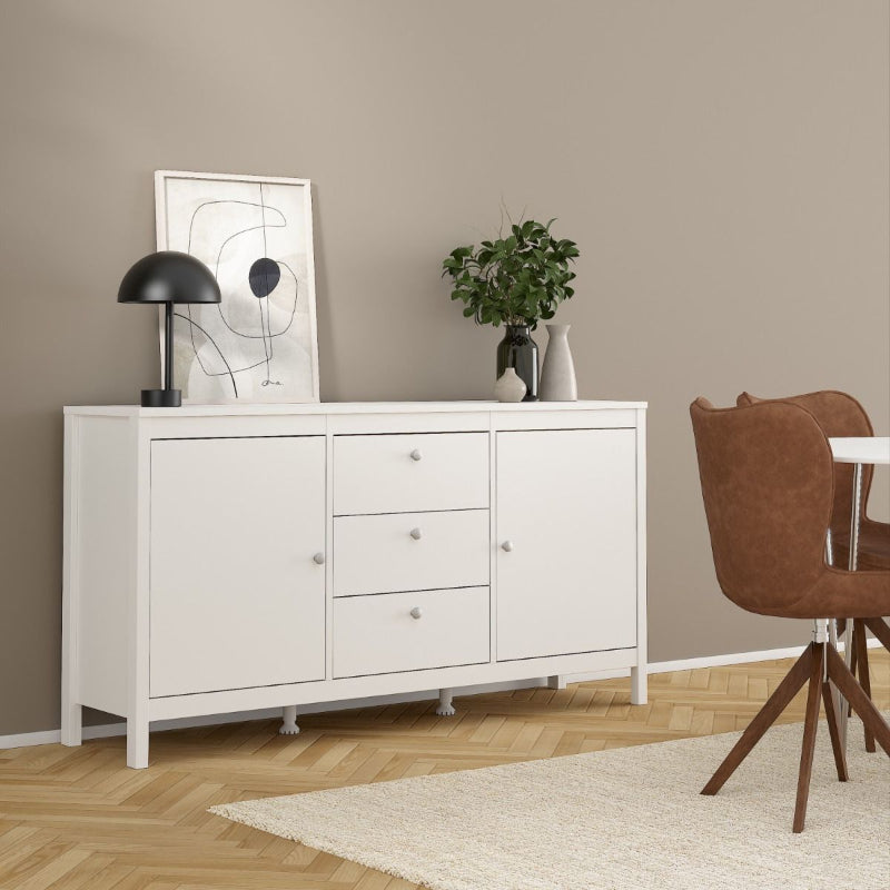 Madrid White Sideboard w/ 2 Doors & 3 Drawers - White Tree Furniture