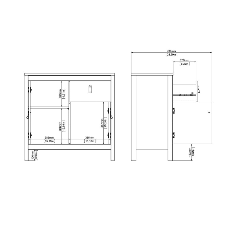 Madrid White Sideboard w/ 2 Doors & 1 Drawer - White Tree Furniture