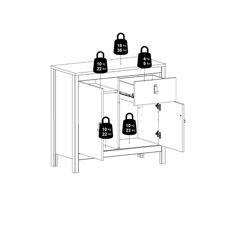 Madrid White Sideboard w/ 2 Doors & 1 Drawer - White Tree Furniture