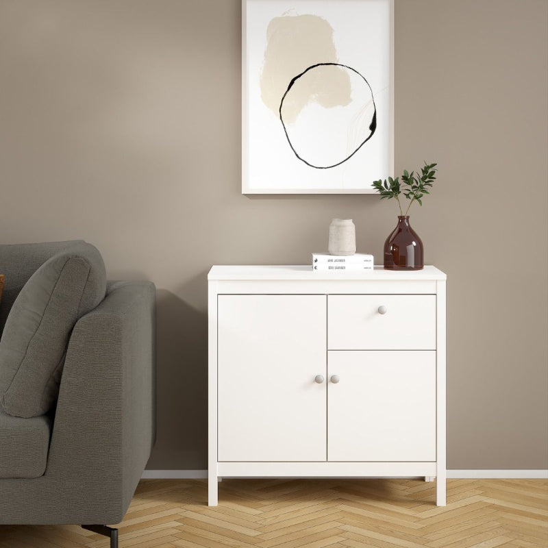 Madrid White Sideboard w/ 2 Doors & 1 Drawer - White Tree Furniture