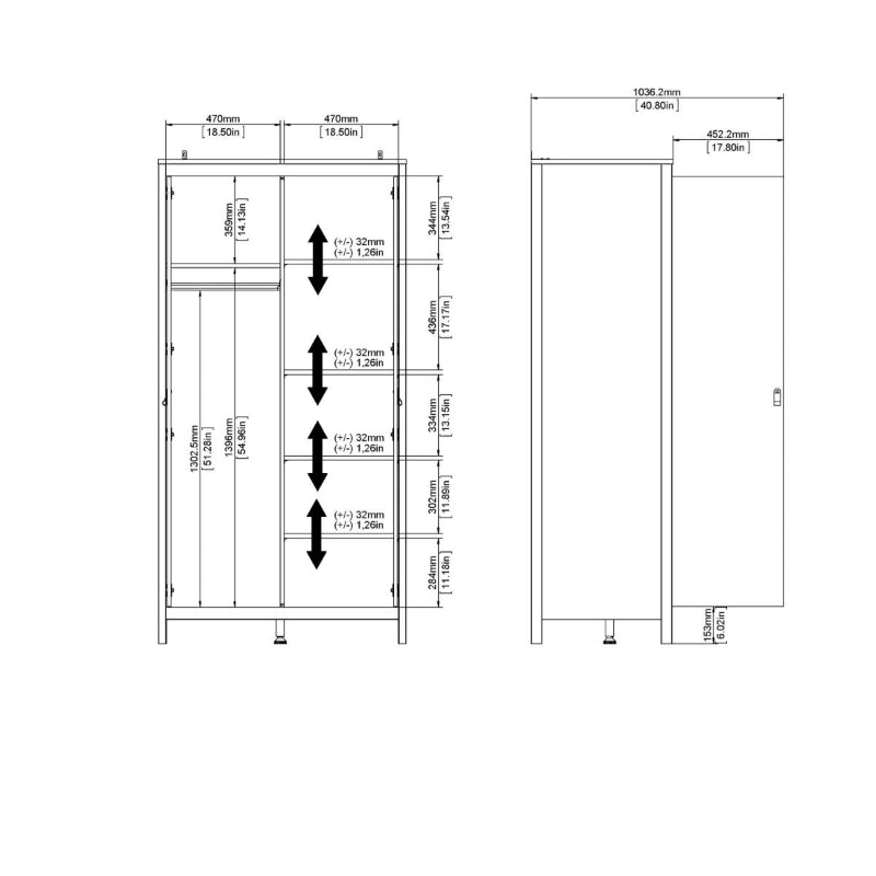 Madrid White Wardrobe with 2 Doors - White Tree Furniture