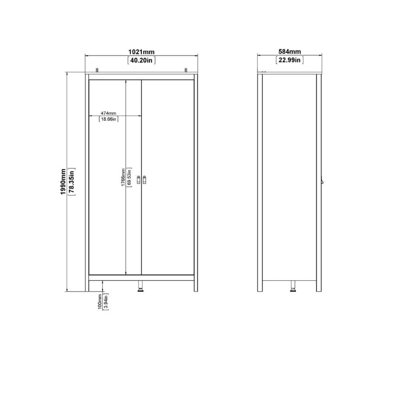 Madrid White Wardrobe with 2 Doors - White Tree Furniture