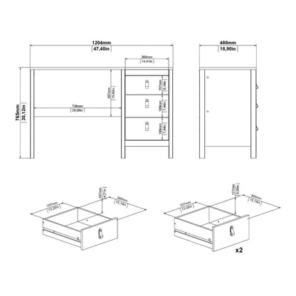 Madrid White Desk with 3 Drawers - White Tree Furniture