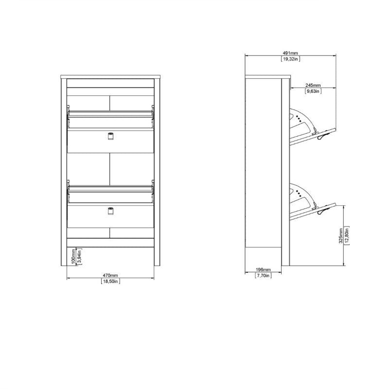 Madrid White Shoe Cabinet w/ 2 Flip Down Doors - White Tree Furniture