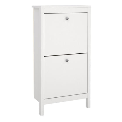 Madrid White Shoe Cabinet w/ 2 Flip Down Doors - White Tree Furniture