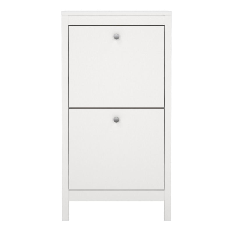 Madrid White Shoe Cabinet w/ 2 Flip Down Doors - White Tree Furniture