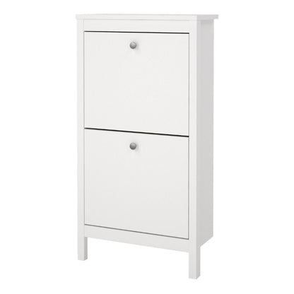 Madrid White Shoe Cabinet w/ 2 Flip Down Doors - White Tree Furniture