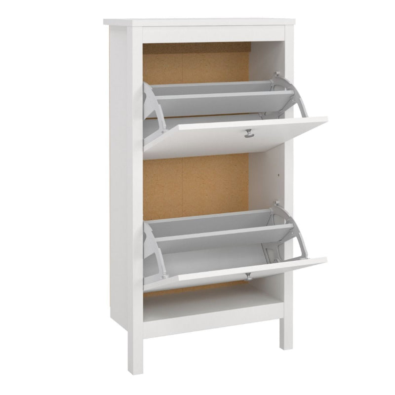 Madrid White Shoe Cabinet w/ 2 Flip Down Doors - White Tree Furniture