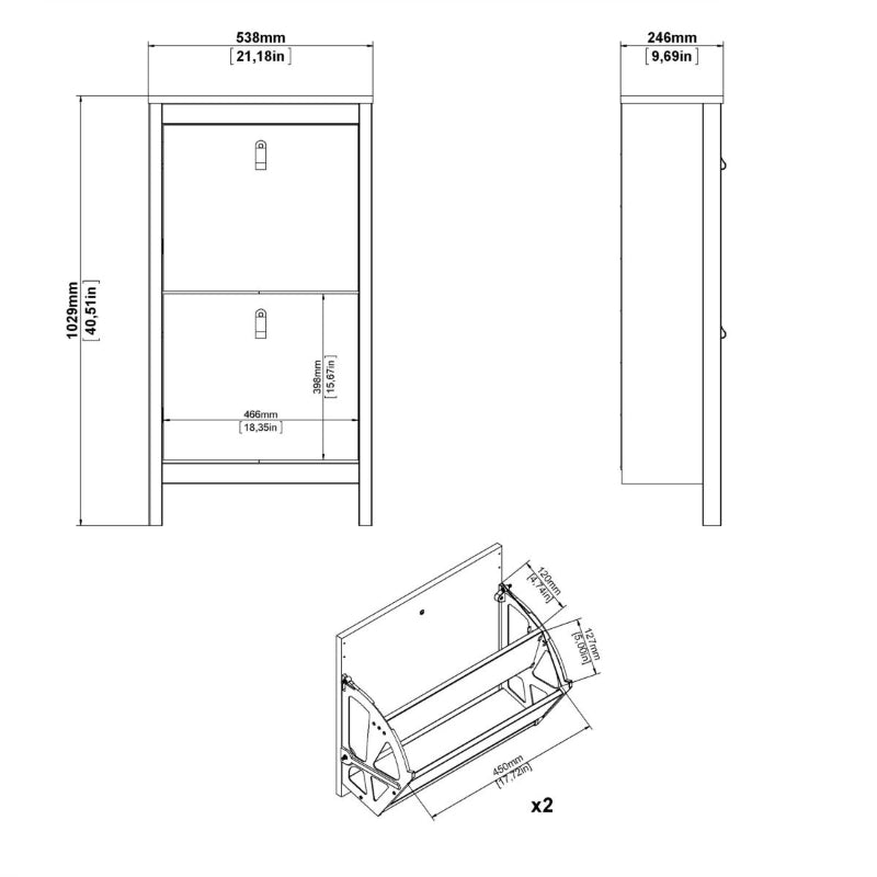 Madrid White Shoe Cabinet w/ 2 Flip Down Doors - White Tree Furniture