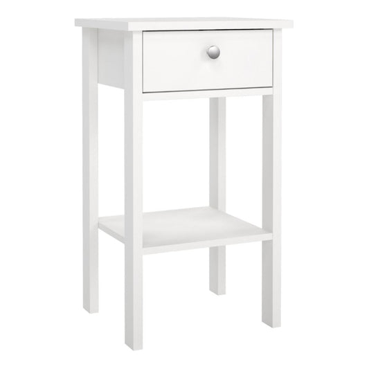 Madrid White Bedside Table w/ 1 Drawer - White Tree Furniture