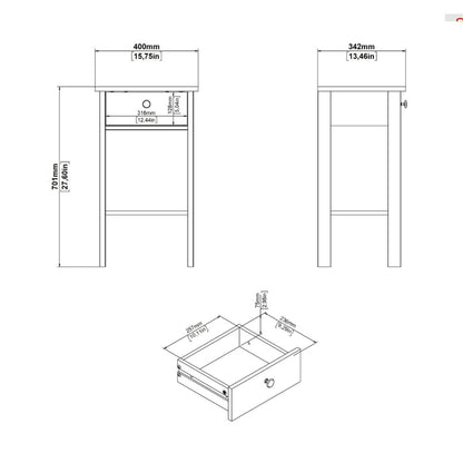 Madrid White Bedside Table w/ 1 Drawer - White Tree Furniture