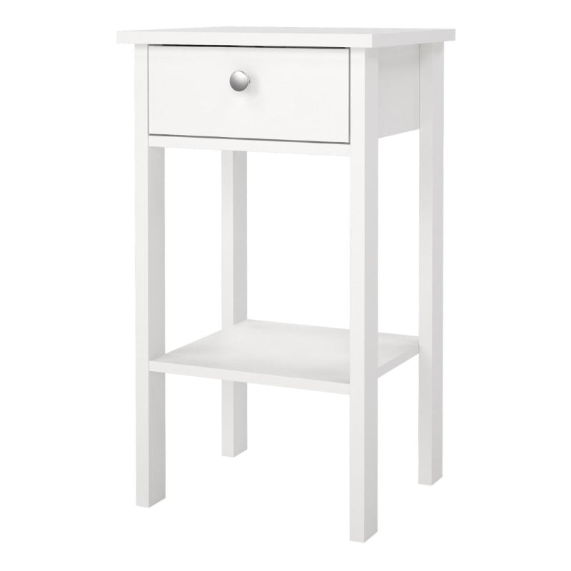 Madrid White Bedside Table w/ 1 Drawer - White Tree Furniture