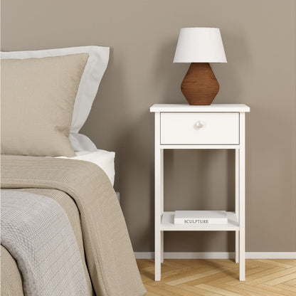 Madrid White Bedside Table w/ 1 Drawer - White Tree Furniture