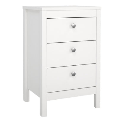 Madrid White Bedside Table w/ 3 Drawers - White Tree Furniture