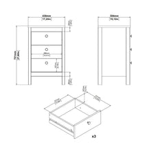 Madrid White Bedside Table w/ 3 Drawers - White Tree Furniture