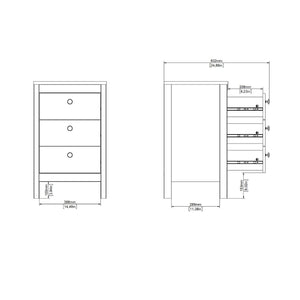 Madrid White Bedside Table w/ 3 Drawers - White Tree Furniture