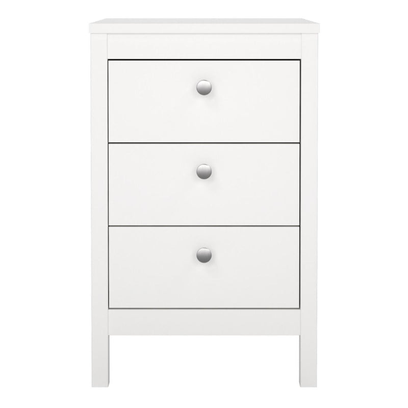 Madrid White Bedside Table w/ 3 Drawers - White Tree Furniture