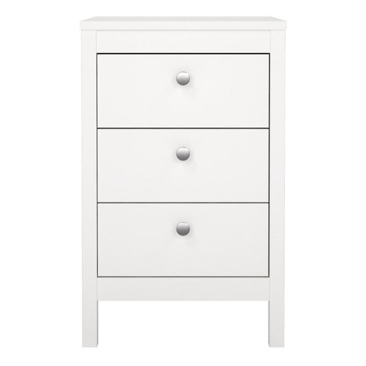 Madrid White Bedside Table w/ 3 Drawers - White Tree Furniture