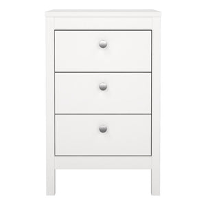 Madrid White Bedside Table w/ 3 Drawers - White Tree Furniture