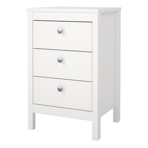 Madrid White Bedside Table w/ 3 Drawers - White Tree Furniture