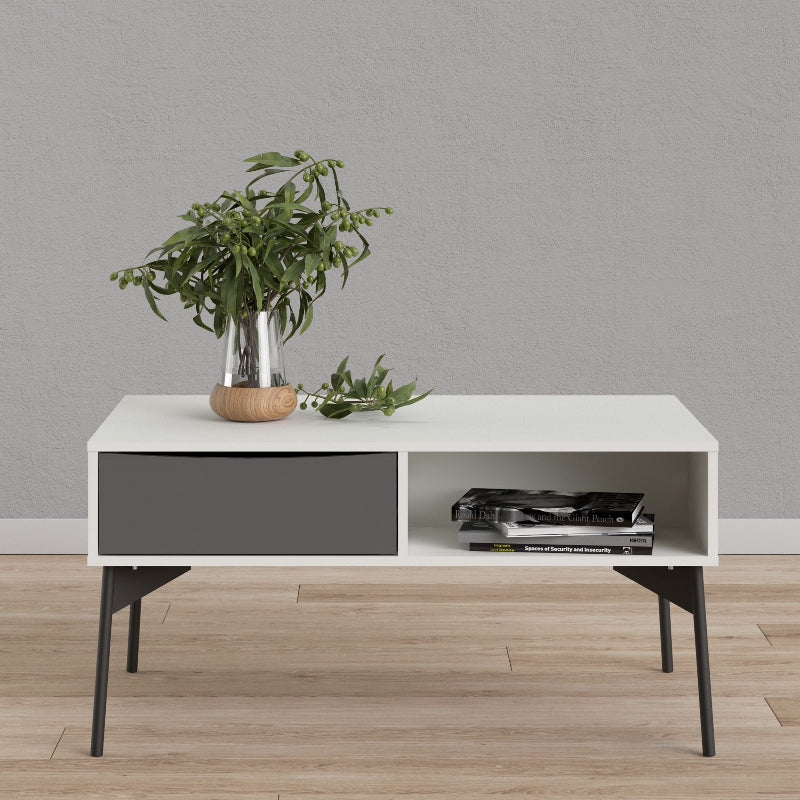 Fur Coffee Table w/ 1 Drawer in Grey & White - White Tree Furniture