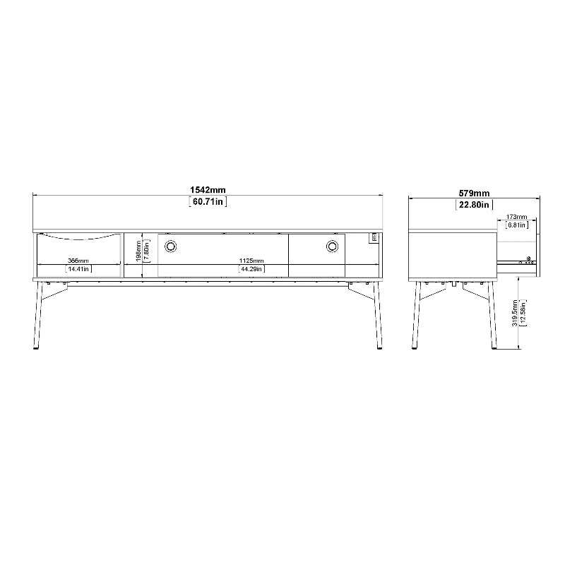 Fur TV Unit w/ 2 Sliding Doors 1 Drawer in Grey & White - White Tree Furniture